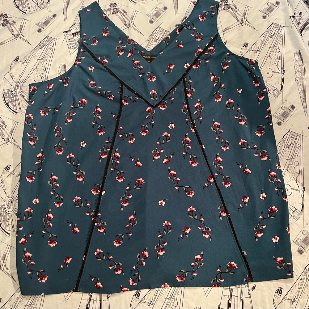 Lane Bryant Teal Floral Tank Top